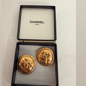 CHANEL Gold Logo Stud Earrings